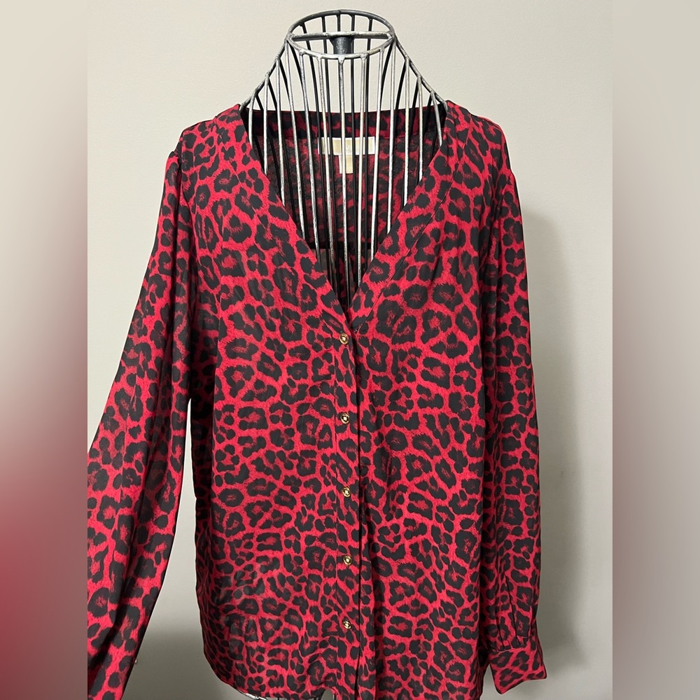 Michael Kors Red Cheetah Blouse